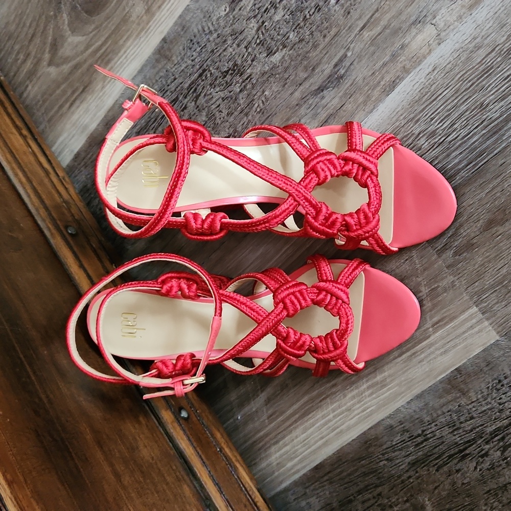 CAbi Tiptoe Sandals Size 9 Womens Red Ankle Strappy Block Heel Style 6012